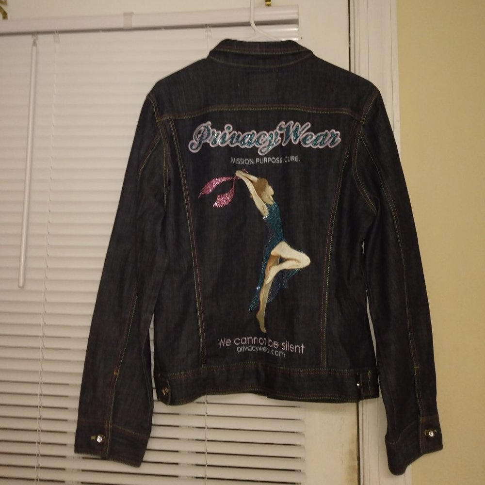 ❤️PRIVACY WEAR Jeweled Pink Ribbon Breast Cancer Awareness Denim Jacket Size XXL